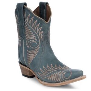 Circle G Blue Ankle Boots with Tan Stitching